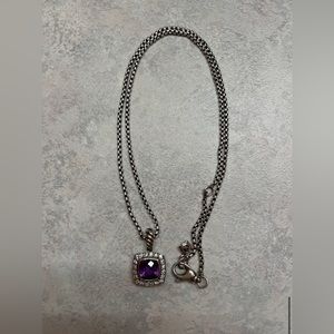 Petite Albion Pendant Necklace in Sterling Silver with Amethyst Pavé Diamonds